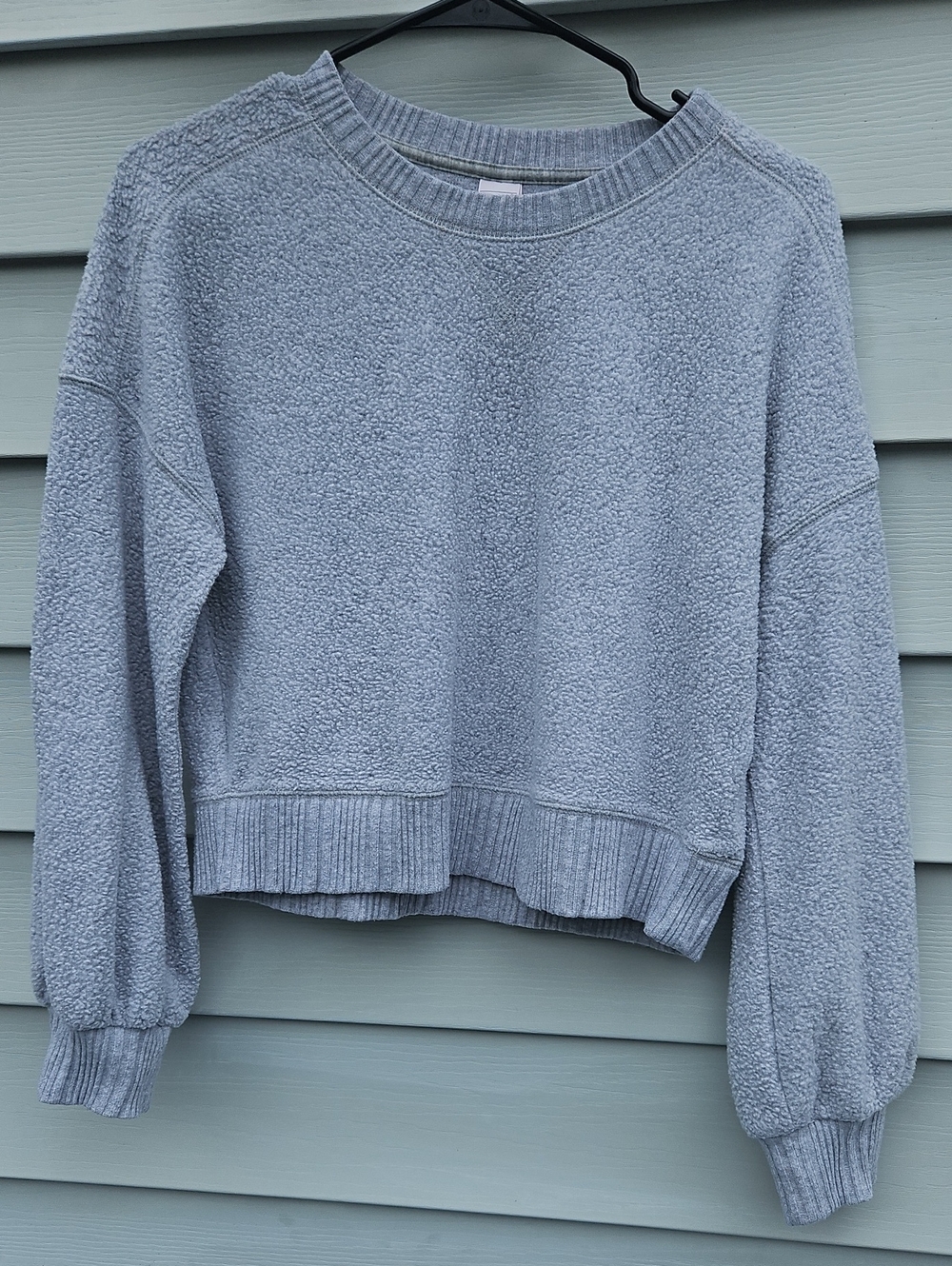 3/$30 Auden Gray Sherpa Pullover Sweater XS Cropped Cozy Crewneck Lounge